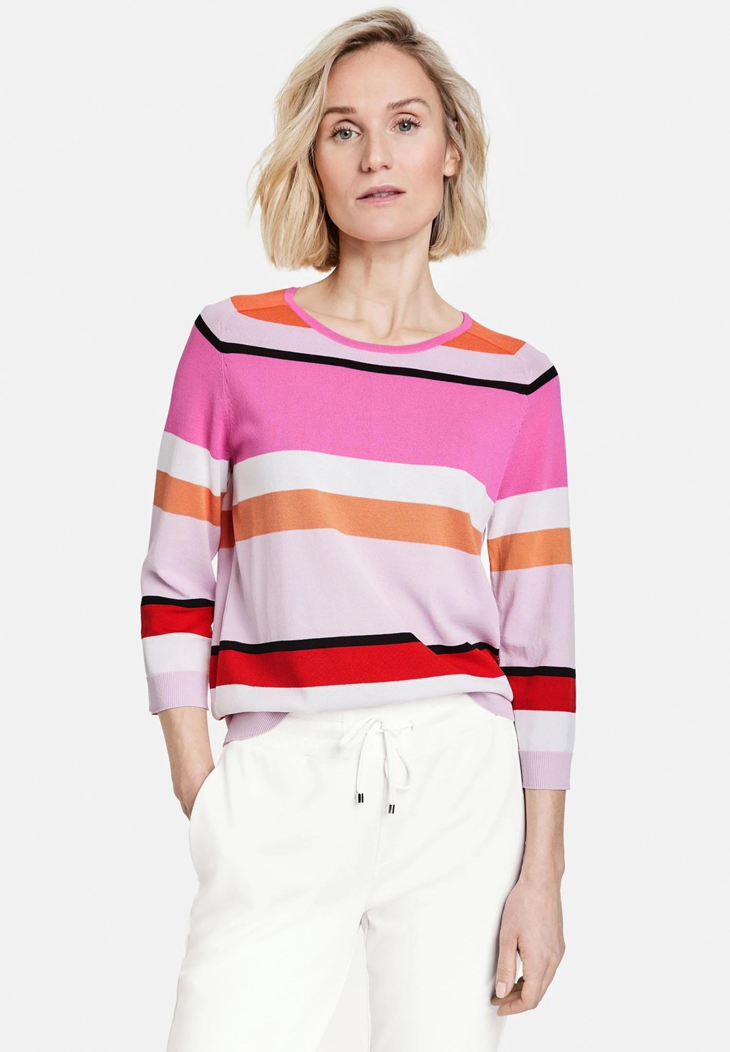 Gerry Weber Rundhals 3/4 Arm - Trui - Rot Orange Lila Pink Ringel 1 Gerry Weber Rundhals 3/4 Arm - Trui - Rot Orange Lila Pink Ringel