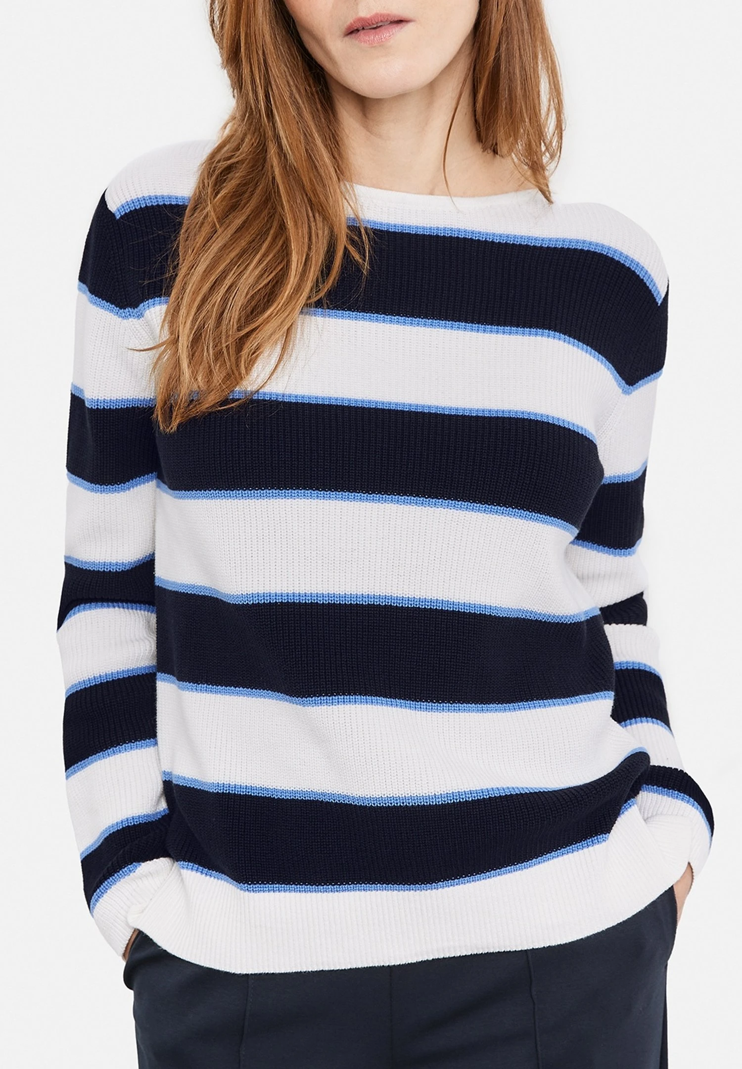 Gerry Weber Langarm Rundhals Mit Streifen - Trui - Blau Ecru Weiss Ringel 4 Gerry Weber Langarm Rundhals Mit Streifen - Trui - Blau Ecru Weiss Ringel - Afbeelding 4