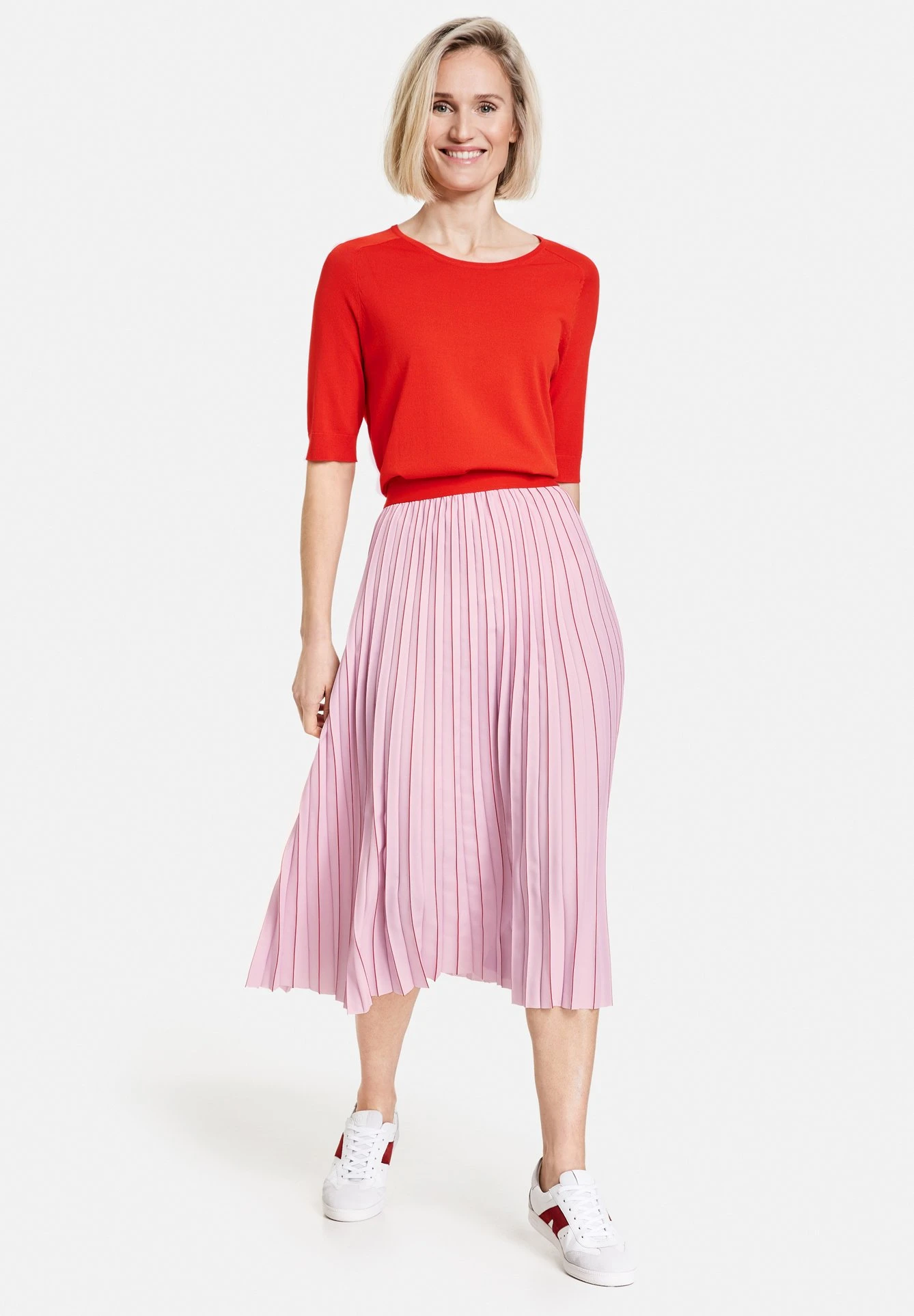 Gerry Weber Lang Weit Mit Dehnbarem Gummibund - Plooirok - Rot Orange Druck 2 Gerry Weber Lang Weit Mit Dehnbarem Gummibund - Plooirok - Rot Orange Druck - Afbeelding 2