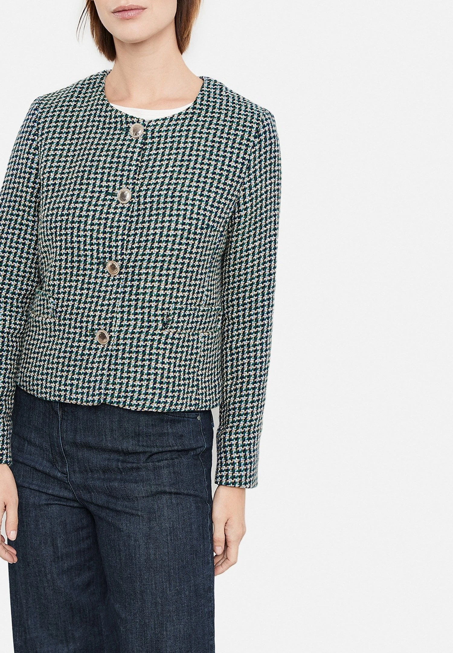 Gerry Weber Langarm Mit Hahnentritt - Blazer - Grün Blau Gemustert 4 Gerry Weber Langarm Mit Hahnentritt - Blazer - Grün Blau Gemustert - Afbeelding 4