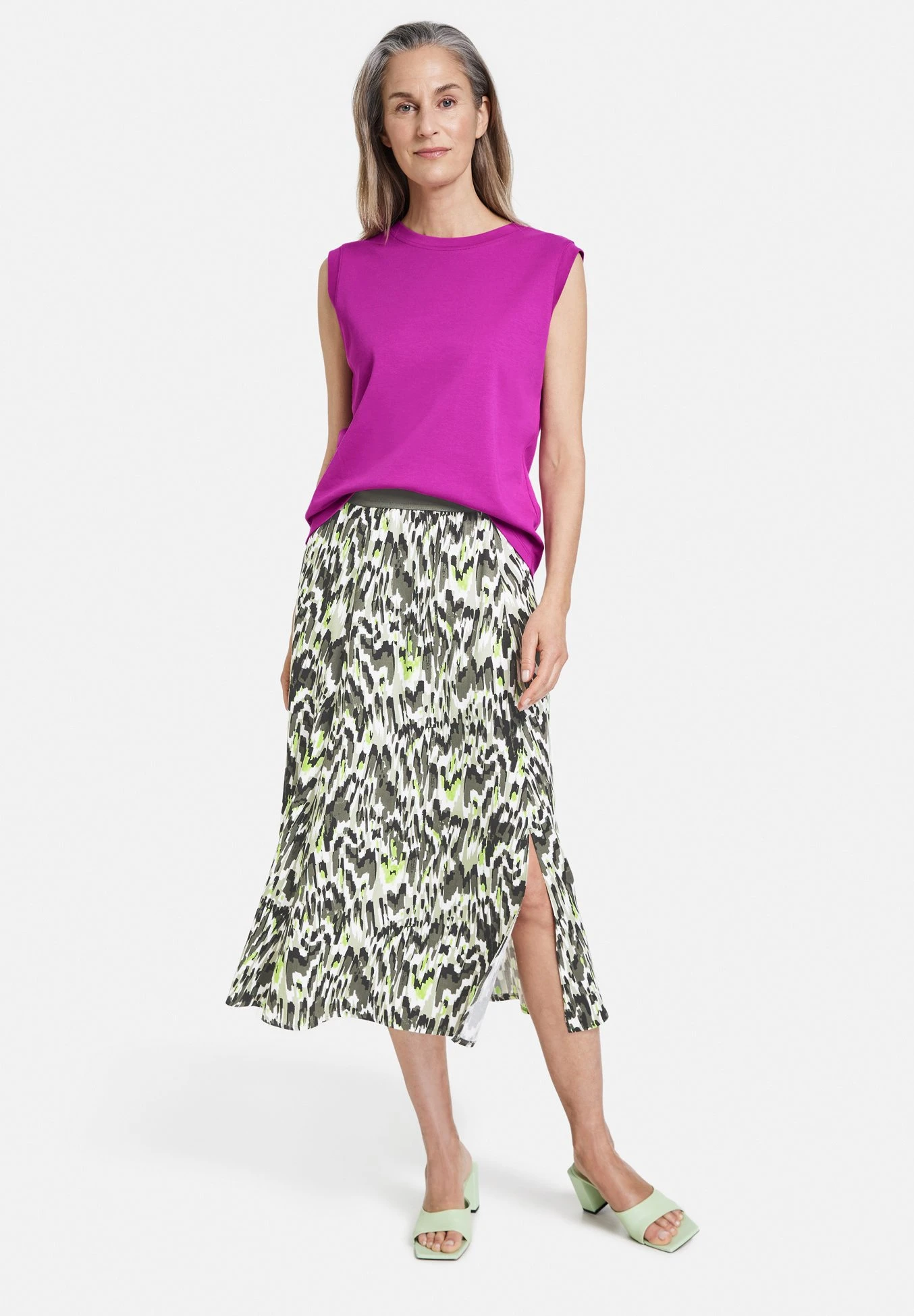 Gemusterter Mit Seitenschlitz - Maxirok - Gruen Druck 2 Gemusterter Mit Seitenschlitz - Maxirok - Gruen Druck - Afbeelding 2