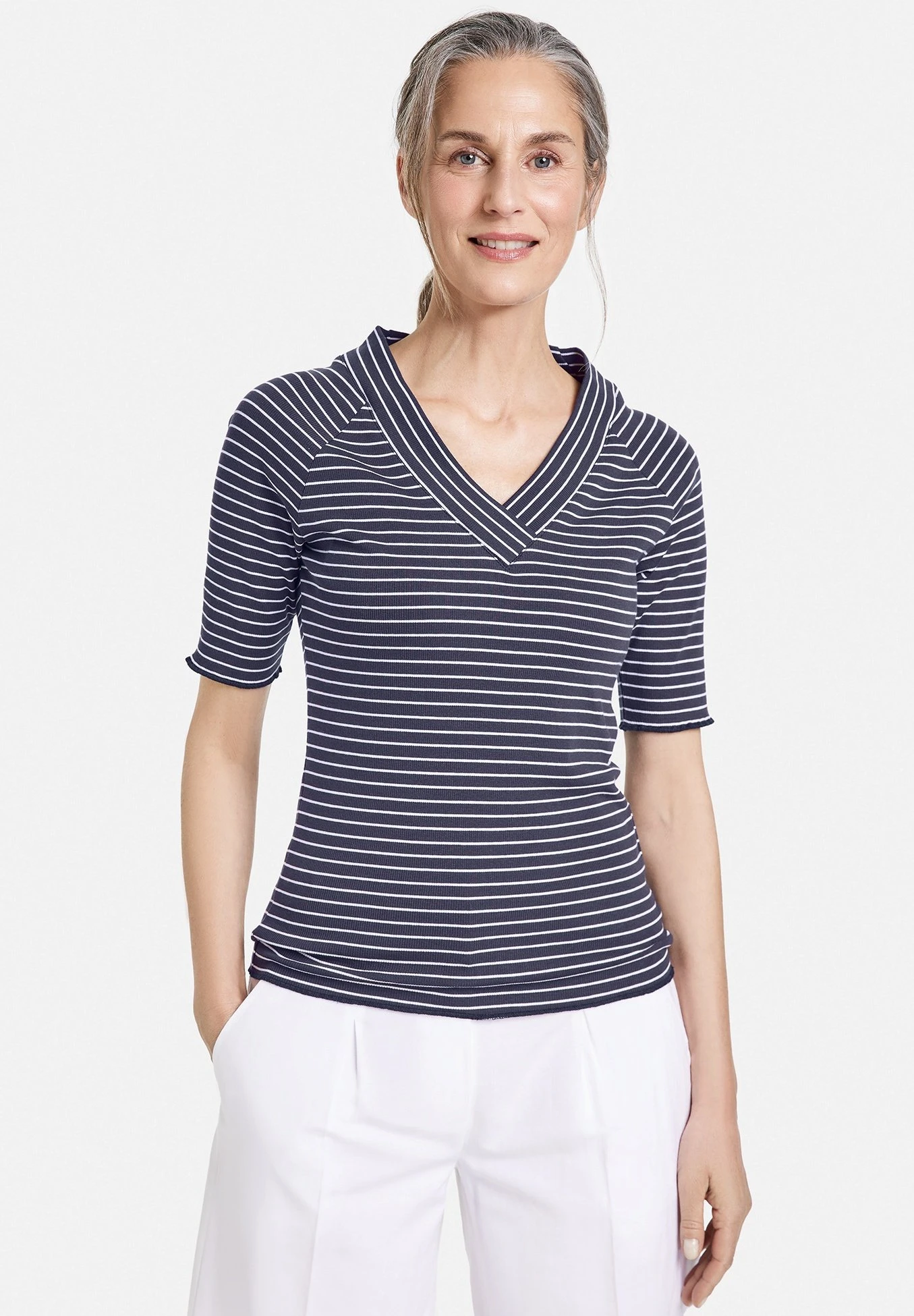 Gerry Weber Striped Half Sleeve Shirt - T-Shirt Print - Blau Ecru Weiss Ringel 1 Gerry Weber Striped Half Sleeve Shirt - T-Shirt Print - Blau Ecru Weiss Ringel