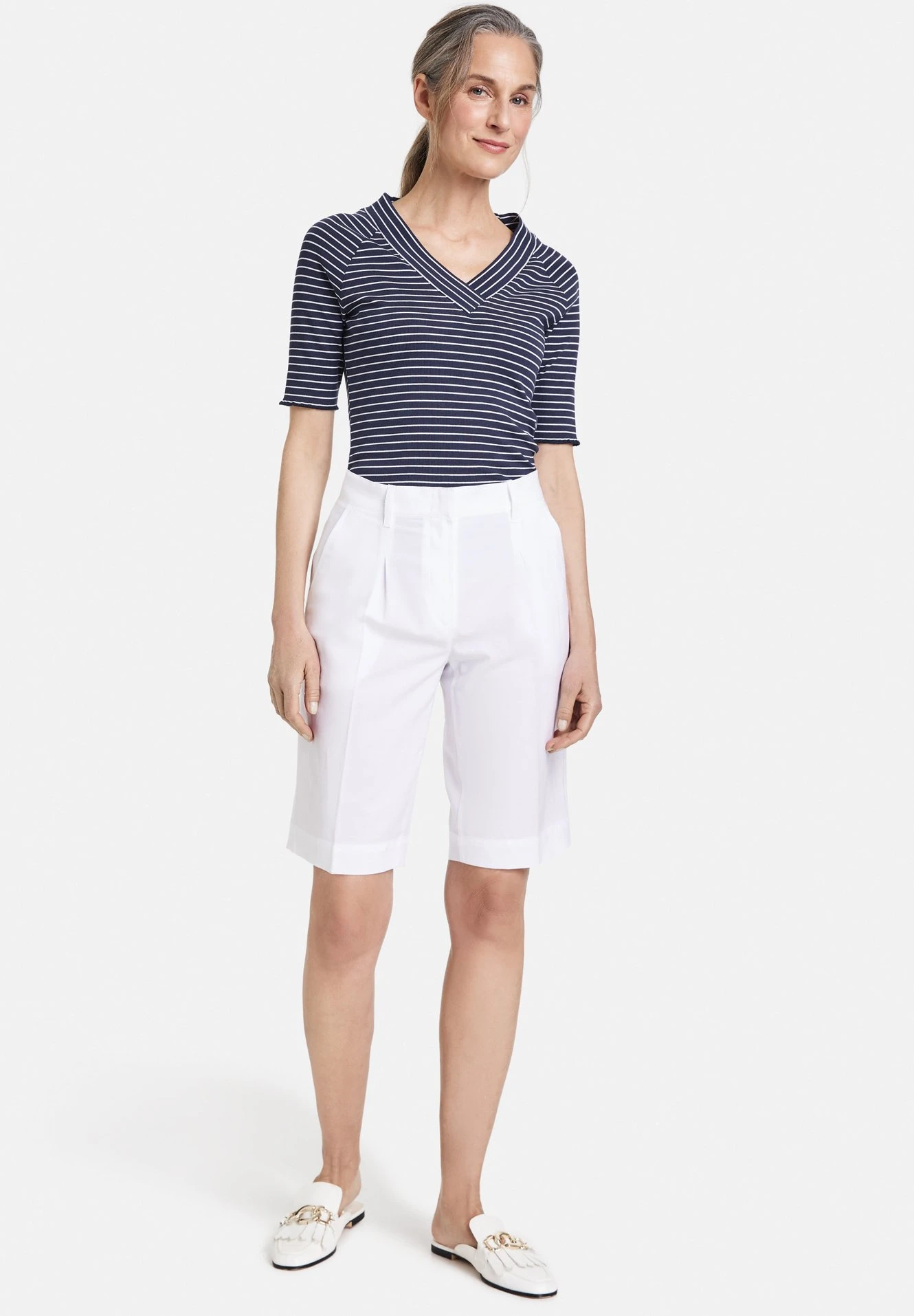 Gerry Weber Freizeit Verkürzt Bermuda Mit Kellerfalte - Shorts - Weiß/Weiß 2 Gerry Weber Freizeit Verkürzt Bermuda Mit Kellerfalte - Shorts - Weiß/Weiß - Afbeelding 2