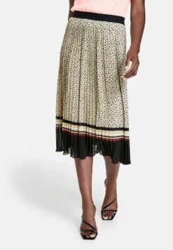 Gerry Weber Lang Weit Gepunkteter Mit Gummibund - A-Lijn Rok - Ecru Weiss Schwarz Druck