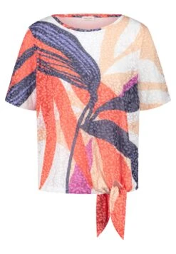 Gerry Weber Short Sleeve Shirt With Tie Detail - T-Shirt Print - Ecru Weiss Rot Orange Druck -Gerry Weber 51232721d13c4b278bd4d055e631be0f