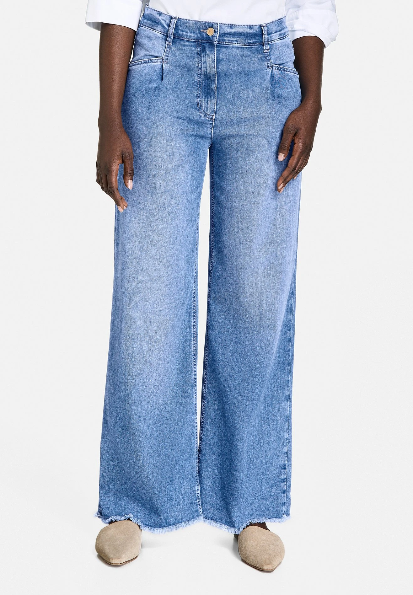 Gerry Weber Lang Wide Leg Mit Fransensaum - Straight Leg Jeans - Blue Denim Mit Use 1 Gerry Weber Lang Wide Leg Mit Fransensaum - Straight Leg Jeans - Blue Denim Mit Use