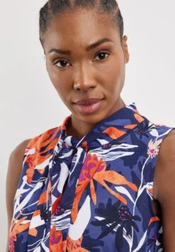Gerry Weber Sleeveless Shirt With Collar - Top - Blau/Rot/Orange Druck -Gerry Weber 529e0144fecd46a89f444df9a3e91576