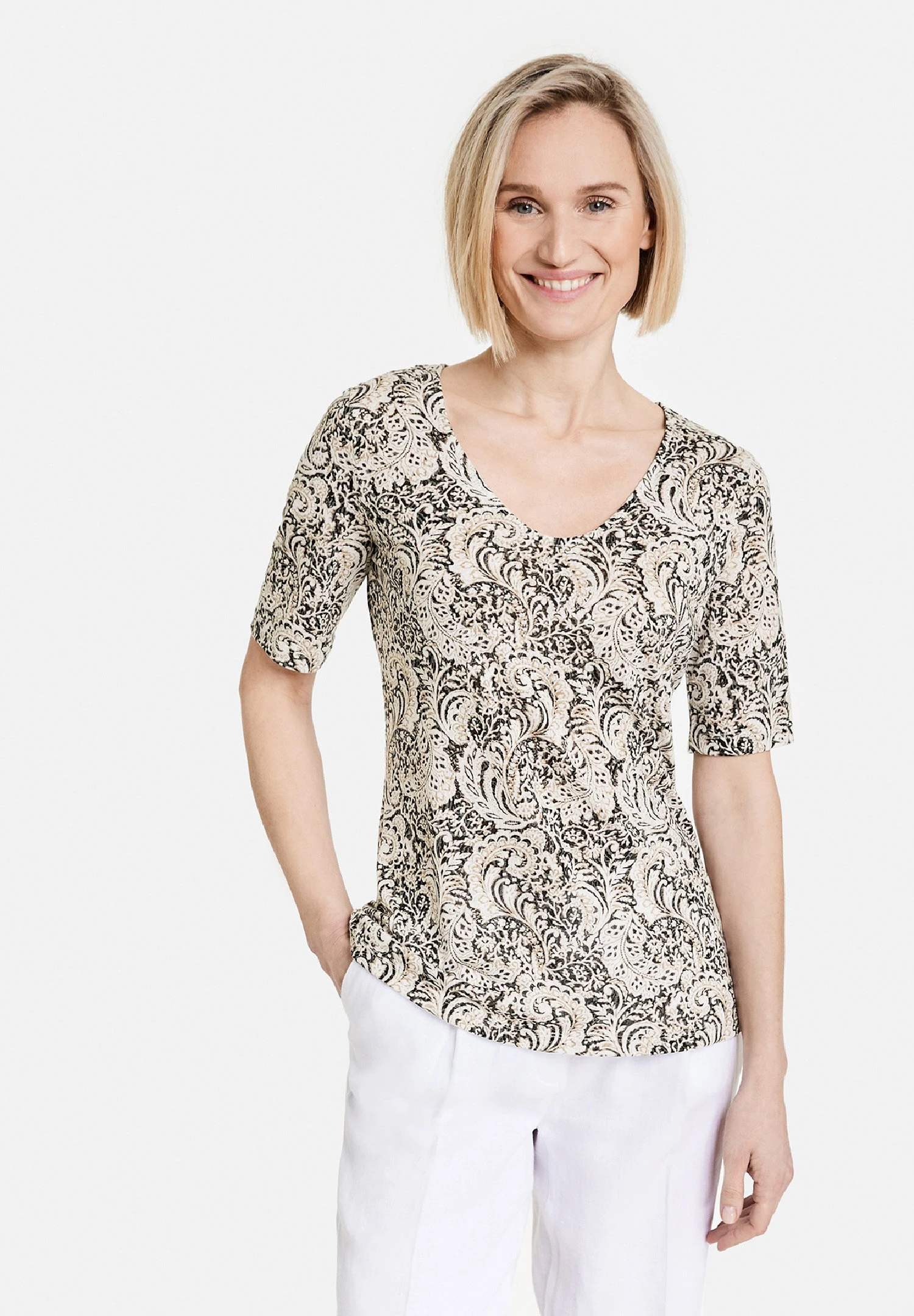 Gerry Weber 1/2 Arm Gemustertes Halbarm - T-Shirt Print - Schwarz Ecru Weiss Druck 5 Gerry Weber 1/2 Arm Gemustertes Halbarm - T-Shirt Print - Schwarz Ecru Weiss Druck - Afbeelding 5