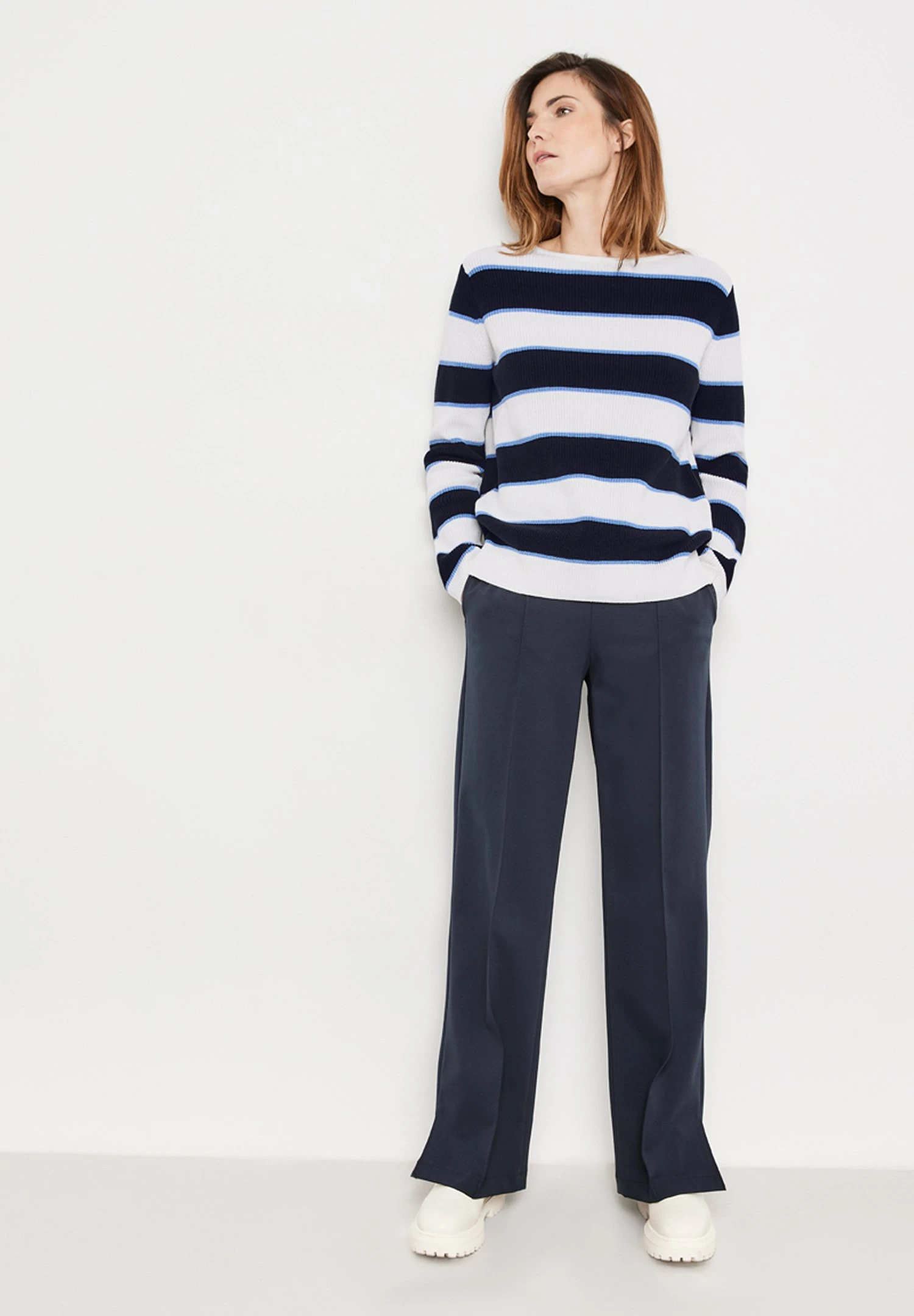 Gerry Weber Langarm Rundhals Mit Streifen - Trui - Blau Ecru Weiss Ringel 2 Gerry Weber Langarm Rundhals Mit Streifen - Trui - Blau Ecru Weiss Ringel - Afbeelding 2