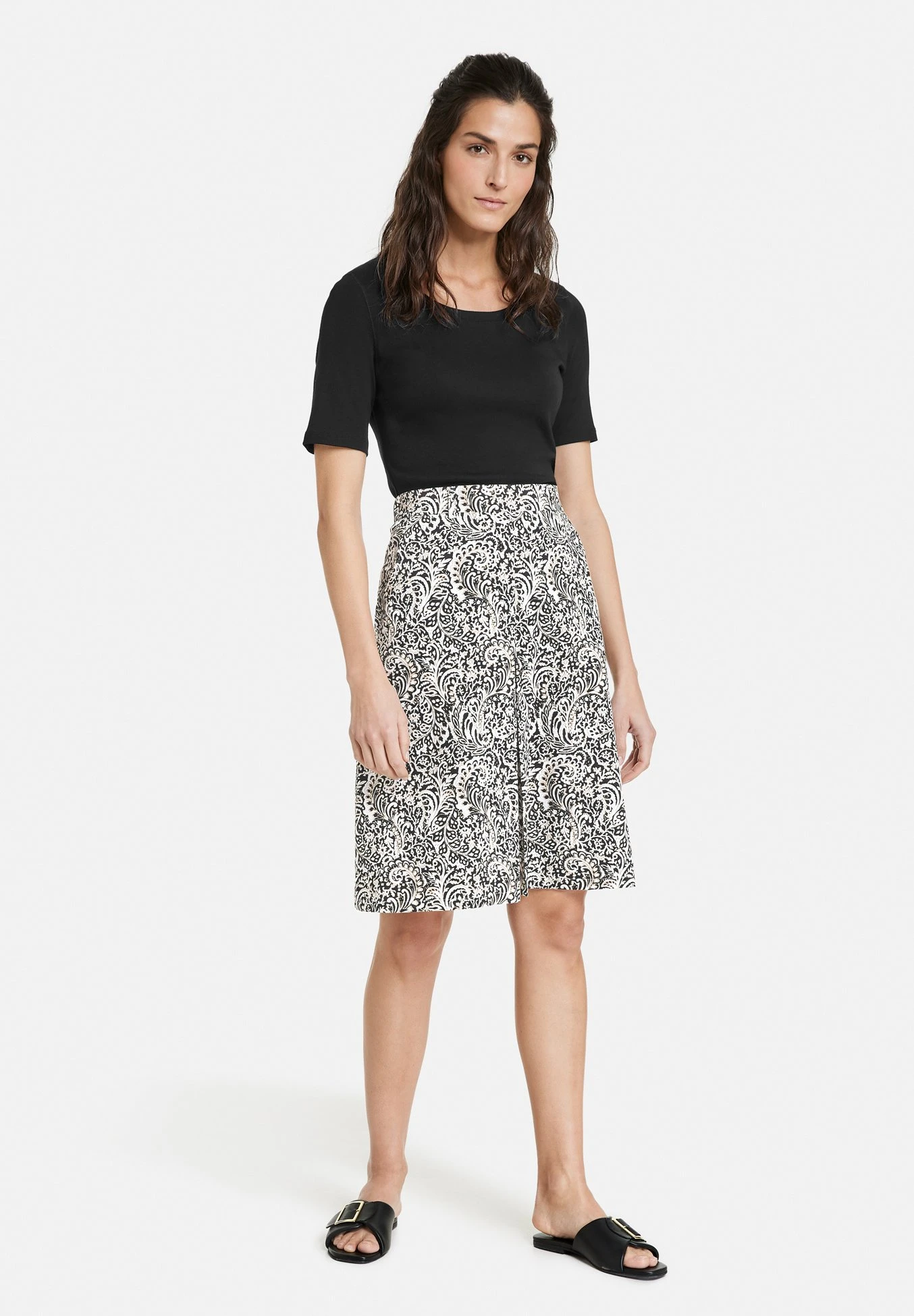 Gemusterter Mit Kellerfalte - A-Lijn Rok - Schwarz Ecru Weiss Druck 2 Gemusterter Mit Kellerfalte - A-Lijn Rok - Schwarz Ecru Weiss Druck - Afbeelding 2