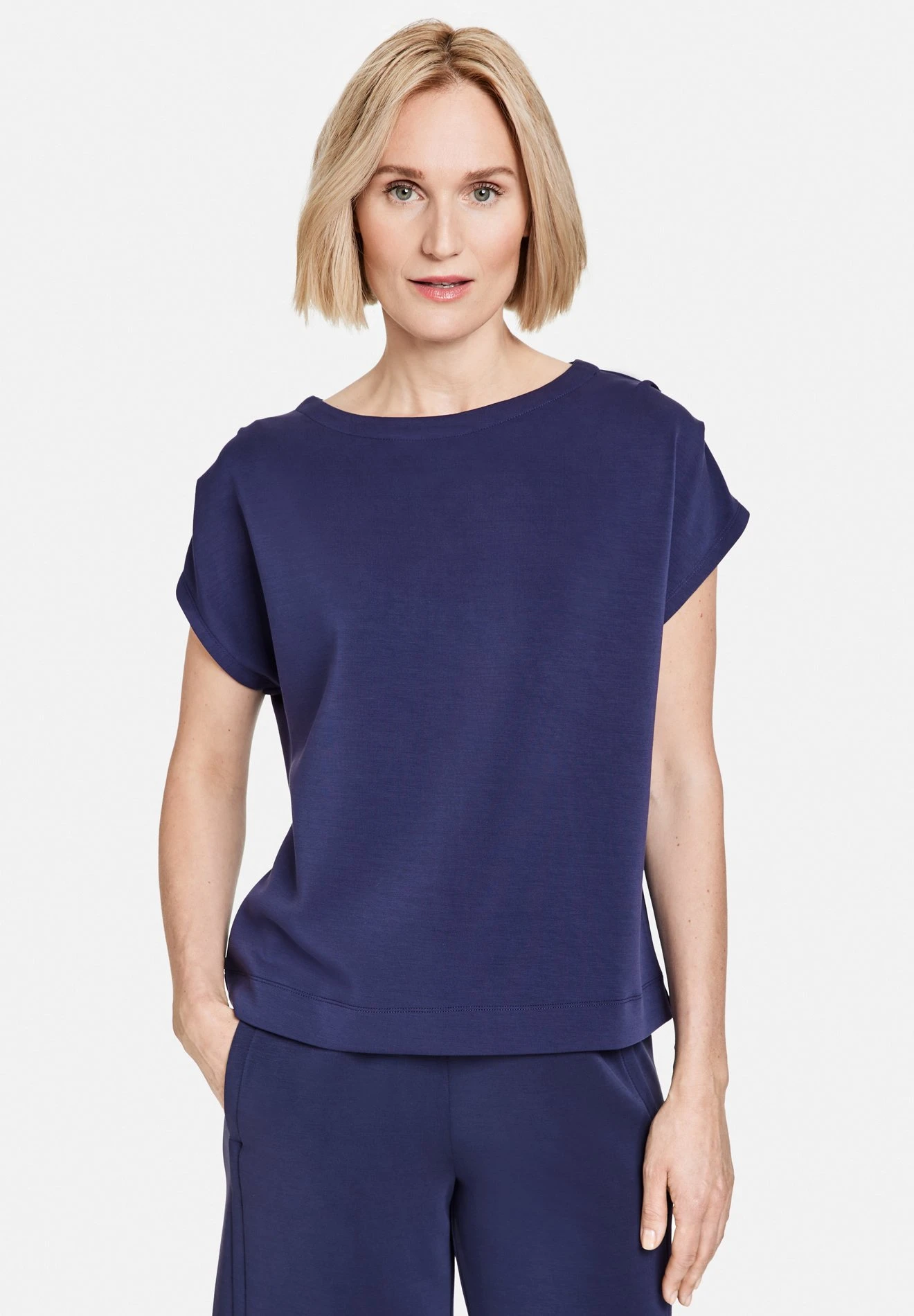 Gerry Weber 1/2 Arm Kurzarm Mit Drappierten Ärmeln - T-Shirt Basic - Blueberry 1 Gerry Weber 1/2 Arm Kurzarm Mit Drappierten Ärmeln - T-Shirt Basic - Blueberry