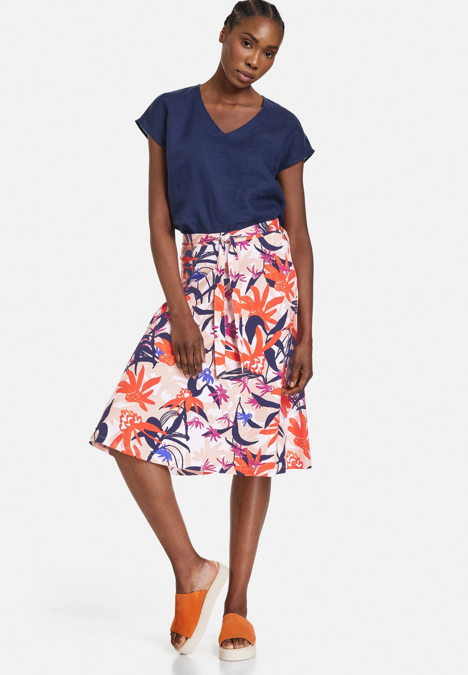 Gerry Weber Mit Bindeband - A-Lijn Rok - Ecru Weiss Rot Orange Druck 2 Gerry Weber Mit Bindeband - A-Lijn Rok - Ecru Weiss Rot Orange Druck - Afbeelding 2