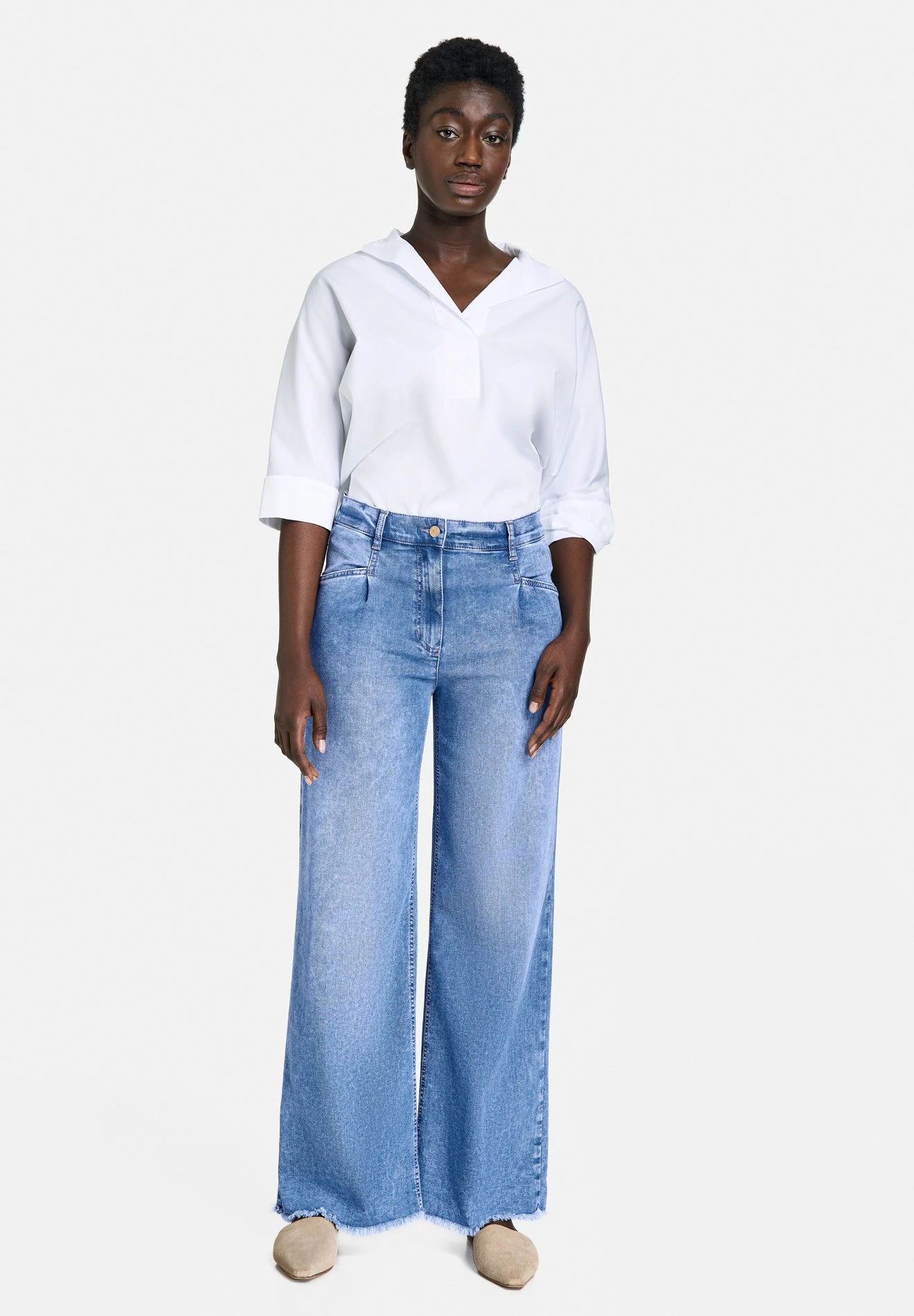 Gerry Weber Lang Wide Leg Mit Fransensaum - Straight Leg Jeans - Blue Denim Mit Use 2 Gerry Weber Lang Wide Leg Mit Fransensaum - Straight Leg Jeans - Blue Denim Mit Use - Afbeelding 2