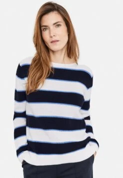 Gerry Weber Langarm Rundhals Mit Streifen - Trui - Blau Ecru Weiss Ringel