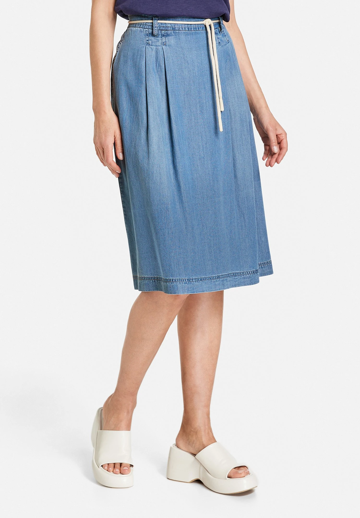 Gerry Weber Weit AusgestellterMit Kordelban - A-Lijn Rok - Blau Denim Mit Use 1 Gerry Weber Weit AusgestellterMit Kordelban - A-Lijn Rok - Blau Denim Mit Use