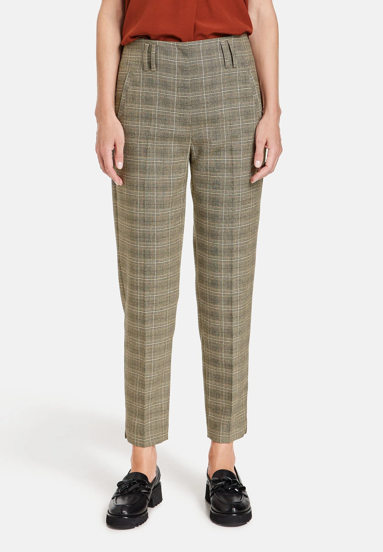 Gerry Weber Tuch Kombi Fein Karierte 7/8 - Chino - Sand Schwarz Lava Karo 1 Gerry Weber Tuch Kombi Fein Karierte 7/8 - Chino - Sand Schwarz Lava Karo