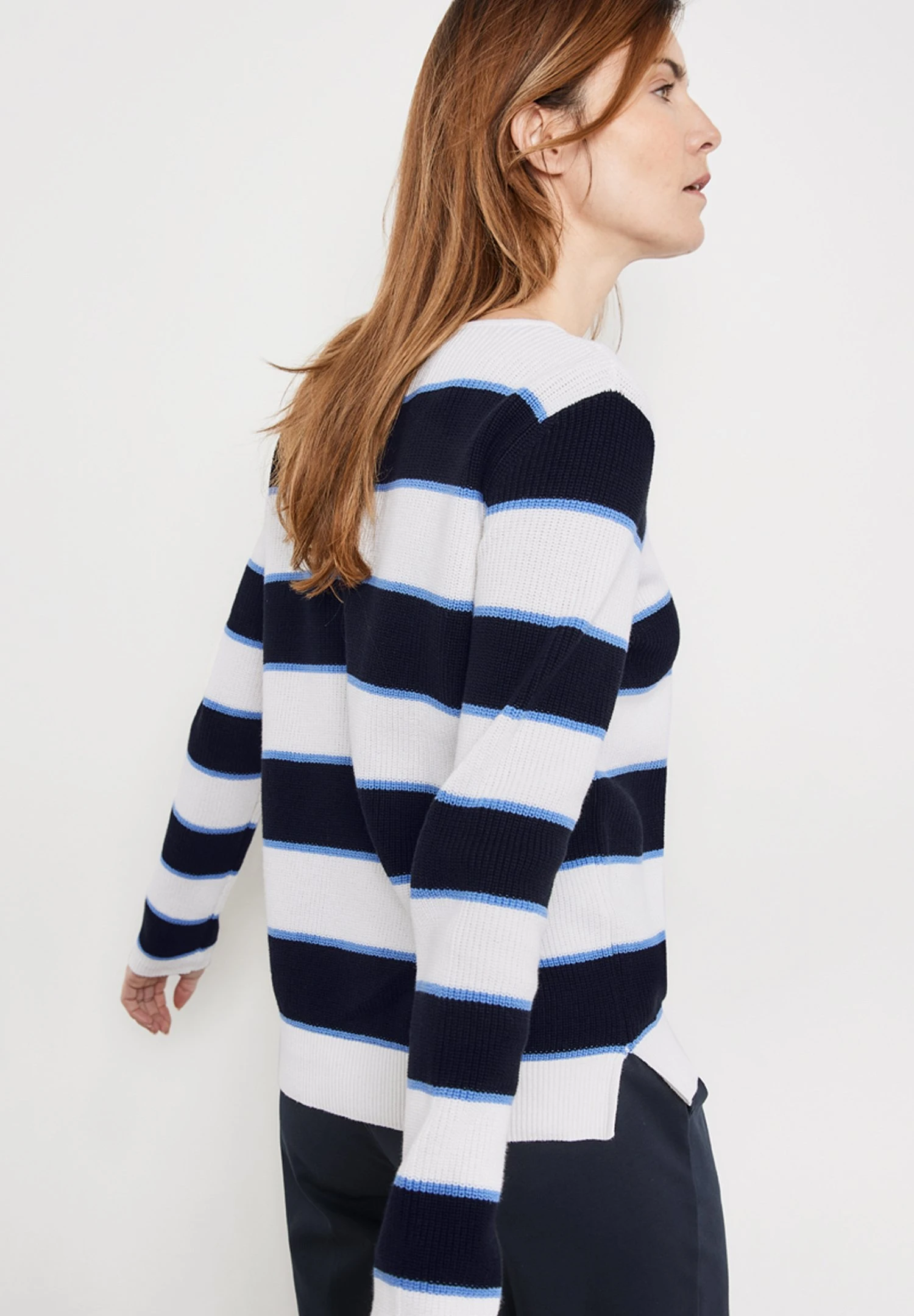 Gerry Weber Langarm Rundhals Mit Streifen - Trui - Blau Ecru Weiss Ringel 3 Gerry Weber Langarm Rundhals Mit Streifen - Trui - Blau Ecru Weiss Ringel - Afbeelding 3