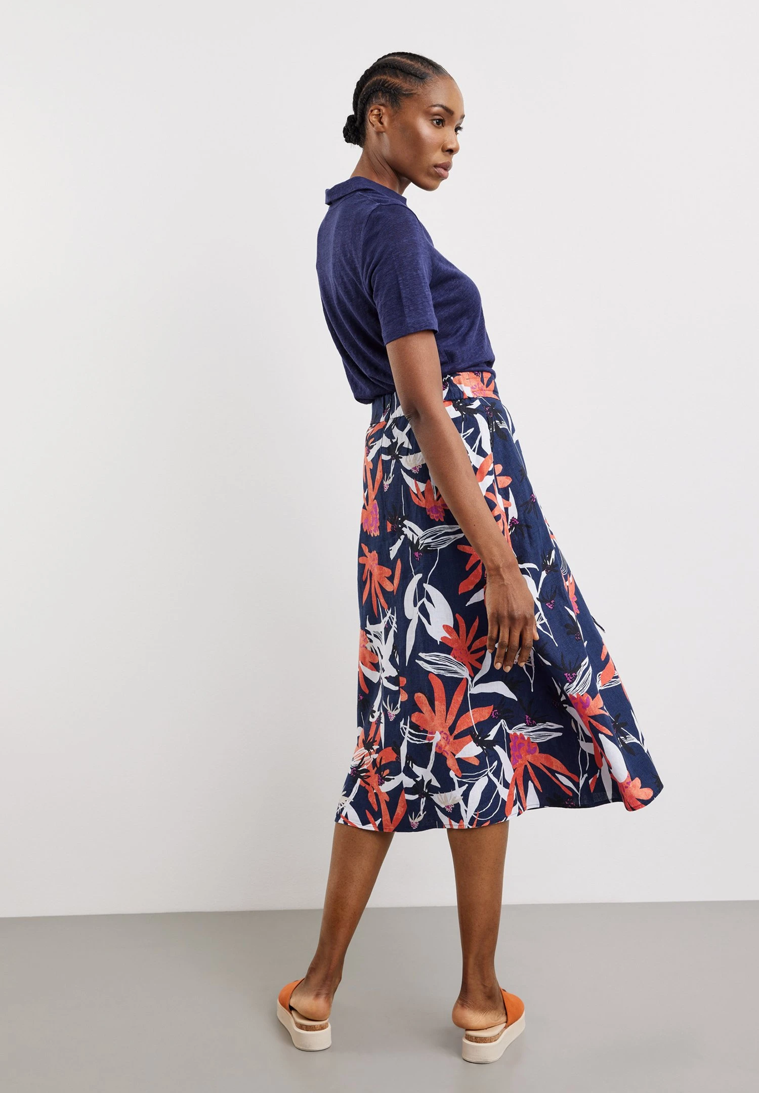 Gerry Weber Lang Weit Langer Aus - A-Lijn Rok - Blau Rot Orange Druck 3 Gerry Weber Lang Weit Langer Aus - A-Lijn Rok - Blau Rot Orange Druck - Afbeelding 3