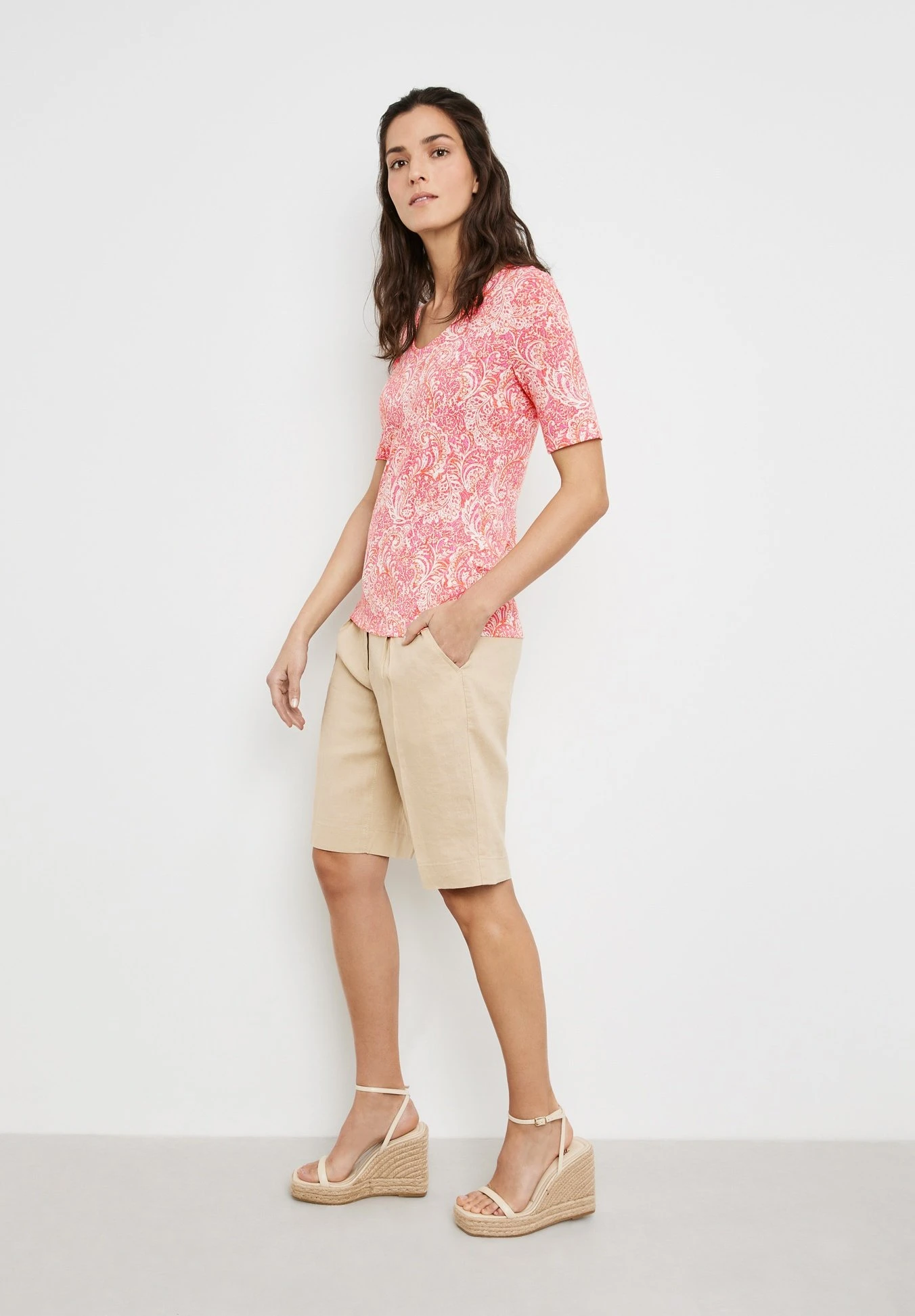 Gerry Weber 1/2 Arm Gemustertes Halbarm - T-Shirt Print - Lila Pink Rot Orange Druck 2 Gerry Weber 1/2 Arm Gemustertes Halbarm - T-Shirt Print - Lila Pink Rot Orange Druck - Afbeelding 2
