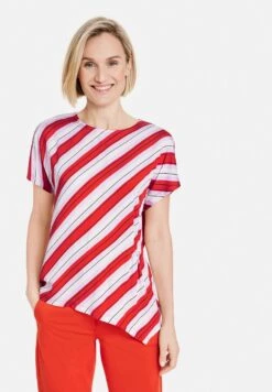 Gerry Weber 1/2 Arm Gestreiftes Mit Asymmetri - T-Shirt Print - Ecru Weiss Rot Orange Ringel