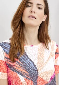 Gerry Weber Short Sleeve Shirt With Tie Detail - T-Shirt Print - Ecru Weiss Rot Orange Druck -Gerry Weber f2999719f4504e2c8d02f10c867ad082