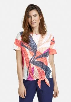 Gerry Weber Short Sleeve Shirt With Tie Detail - T-Shirt Print - Ecru Weiss Rot Orange Druck -Gerry Weber f3051713fd48462ea61684e2aea22330