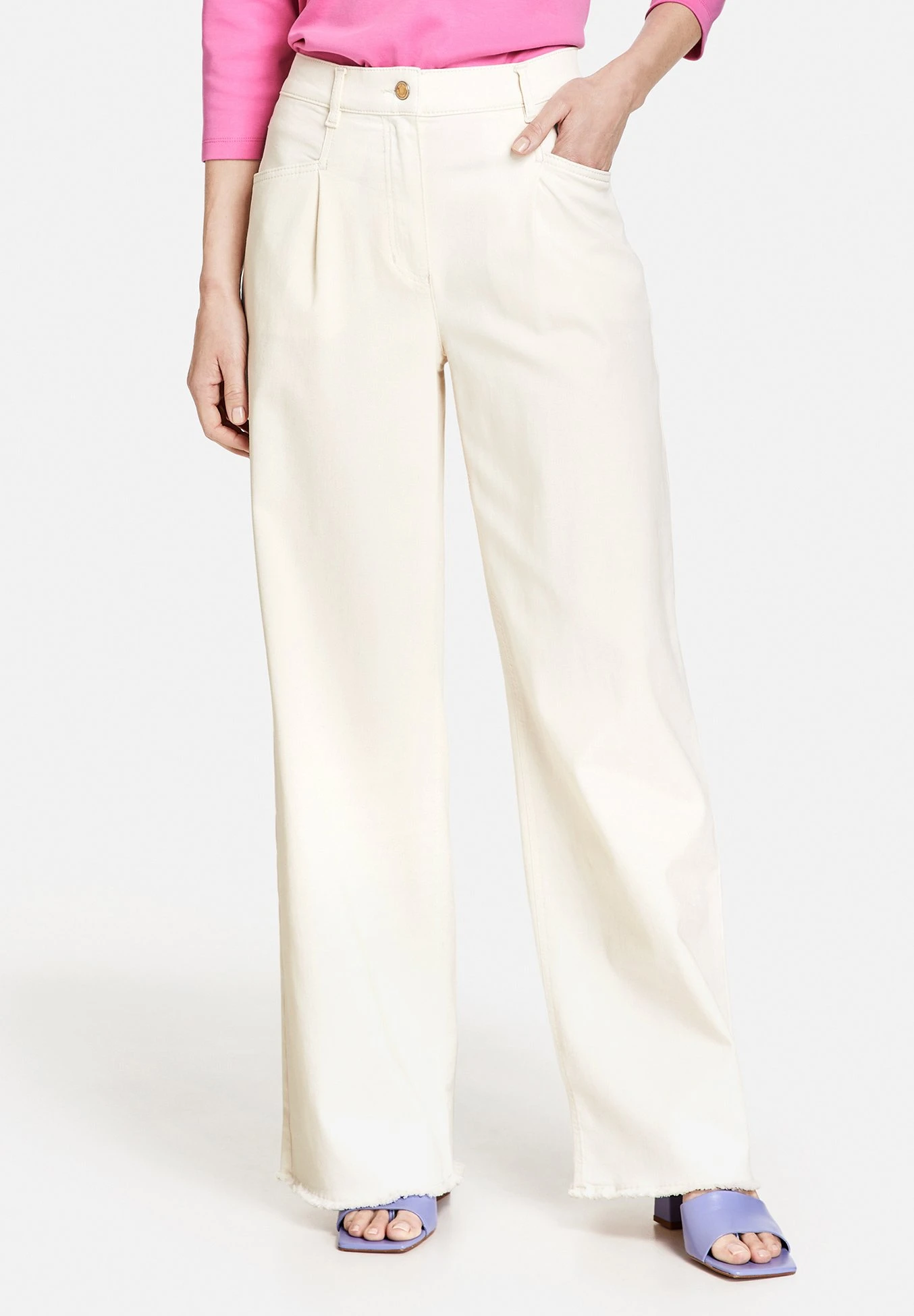 Gerry Weber Lang Wide Leg Mit Fransensaum - Straight Leg Jeans - Ecru 1 Gerry Weber Lang Wide Leg Mit Fransensaum - Straight Leg Jeans - Ecru